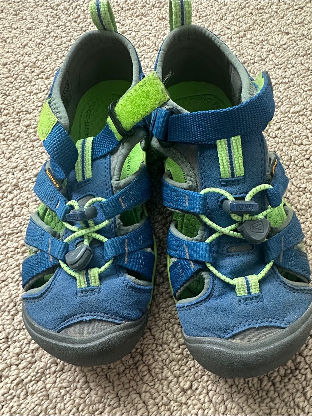 Blue and Green Kids Keens size 13